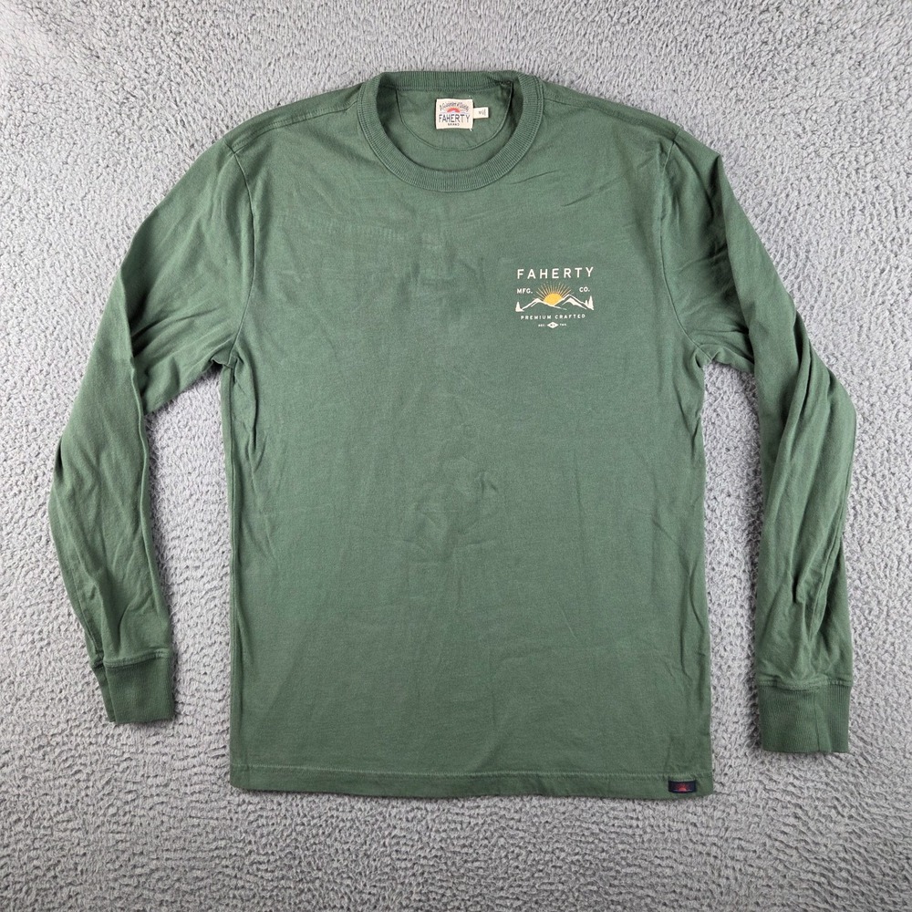 Faherty Shirt Medium Green Long Sleeve Graphics Outdoor Hiking